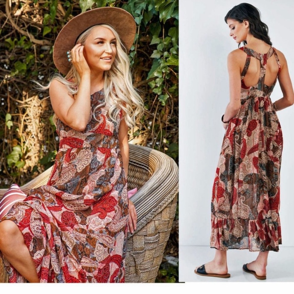 Boho Chic Halter Neck Empire Racerback Maxi Dress